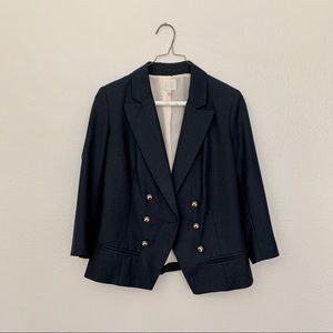 Anthropologie Coquille Navy Double Breasted Blazer